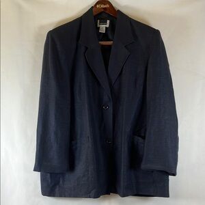 Maggie Barnes Linen Blend Blazer Women's 24W Navy Blue Lined Office Weekend